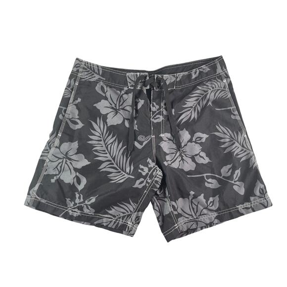 Kanu Surf Board Shorts Mens 36 Black Floral Hawaiian String Tie Pockets - Picture 1 of 12